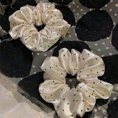 LIZAKOSHT  -  1PC French Polka Dot Satin Large Scrunchie, High-End Versatile Hair Tie, Gentle-Style Hair Accessory with Shiny Polka Dots, Poly