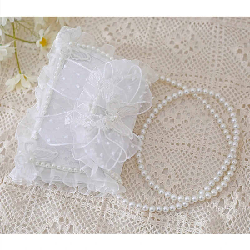LIZAKOSHT  -  Lolita White Lace Bag Pearl Chain Purse Bowknot Handbag Sweet Tea Party Shoulder Bag Kawaii Girls Cute Bows Butterfly