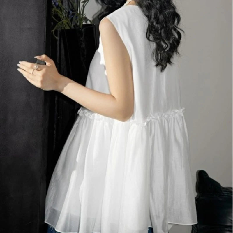 LIZAKOSHT  -  Sleeveless Doll Shirt with Ruffled Hem in Summer Slim Temperament Wind Vest Suspender Top Female