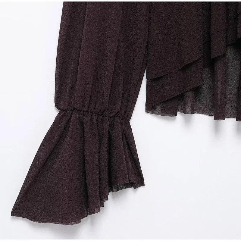 LIZAKOSHT  -  Elegant Shirts Women Loose Ruffles O Neck Long Sleeves Shirt Female 2025 Spring Summer Fashion Solid Soft Lace Up Chiffon Tops