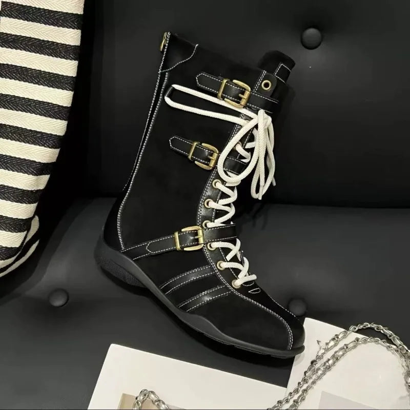 LIZAKOSHT  -  Latest Retro Knight Short Boots Women's Thick Soled  Autumn and Winter Lace-up Western Boots Niche Low Heels Women Boots