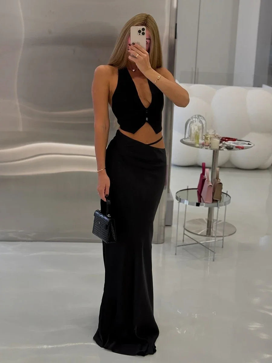 LIZAKOSHT  -  Summer New Women's Backless Neck Hanging Vest Solid Color Lace Up Hot Girl Sleeveless Tanks Top Female Fashion Camis
