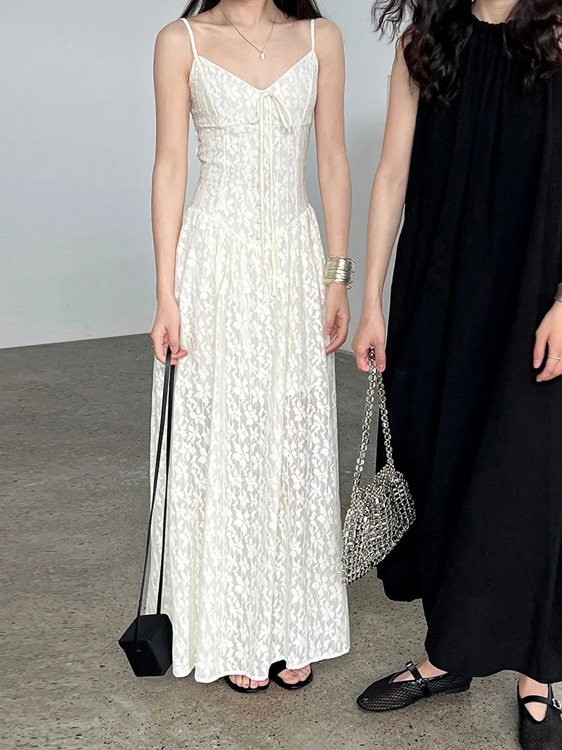 LIZAKOSHT  -  Cotton Blend Women Fashion Sleeveless Flower Long Dress Slim Body Sexy Elegant Spaghetti Strap Beige Maxi Dress Vestidos Clothes