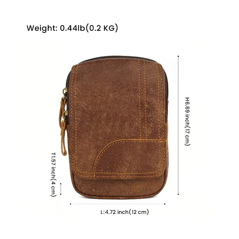 LIZAKOSHT  -  Vintage Genuine Leather Cowhide Waist Packs Men Multi Pockets Purse Zipper Belt Pouch for Outdoor Hanging Phone Bags