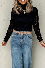 LIZAKOSHT  -  Crochet Turtleneck Long Sleeve Top