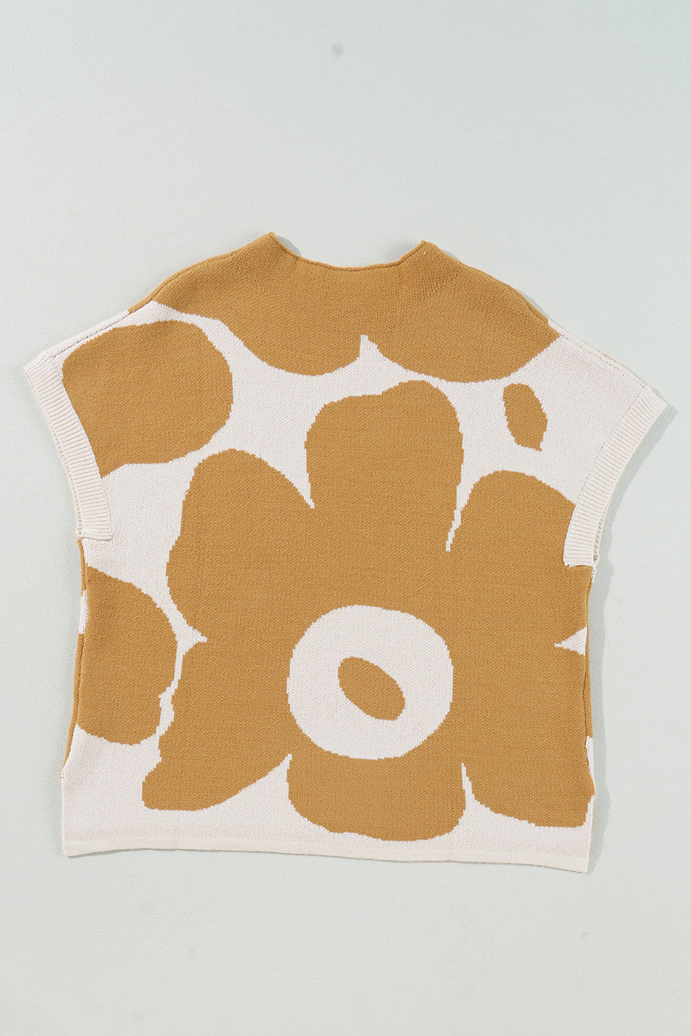 LIZAKOSHT  -  Contrast Flower Mock Neck Short Sleeve Sweater