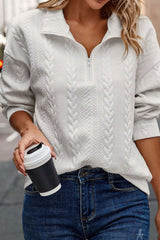 LIZAKOSHT  -  Textured Quarter Zip Long Sleeve Sweatshirt