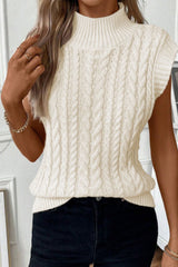 LIZAKOSHT  -  Cable Knit Turtleneck Sweater Vest