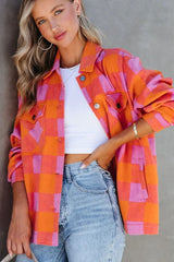 LIZAKOSHT  -  Plaid Collared Neck Button Up Jacket