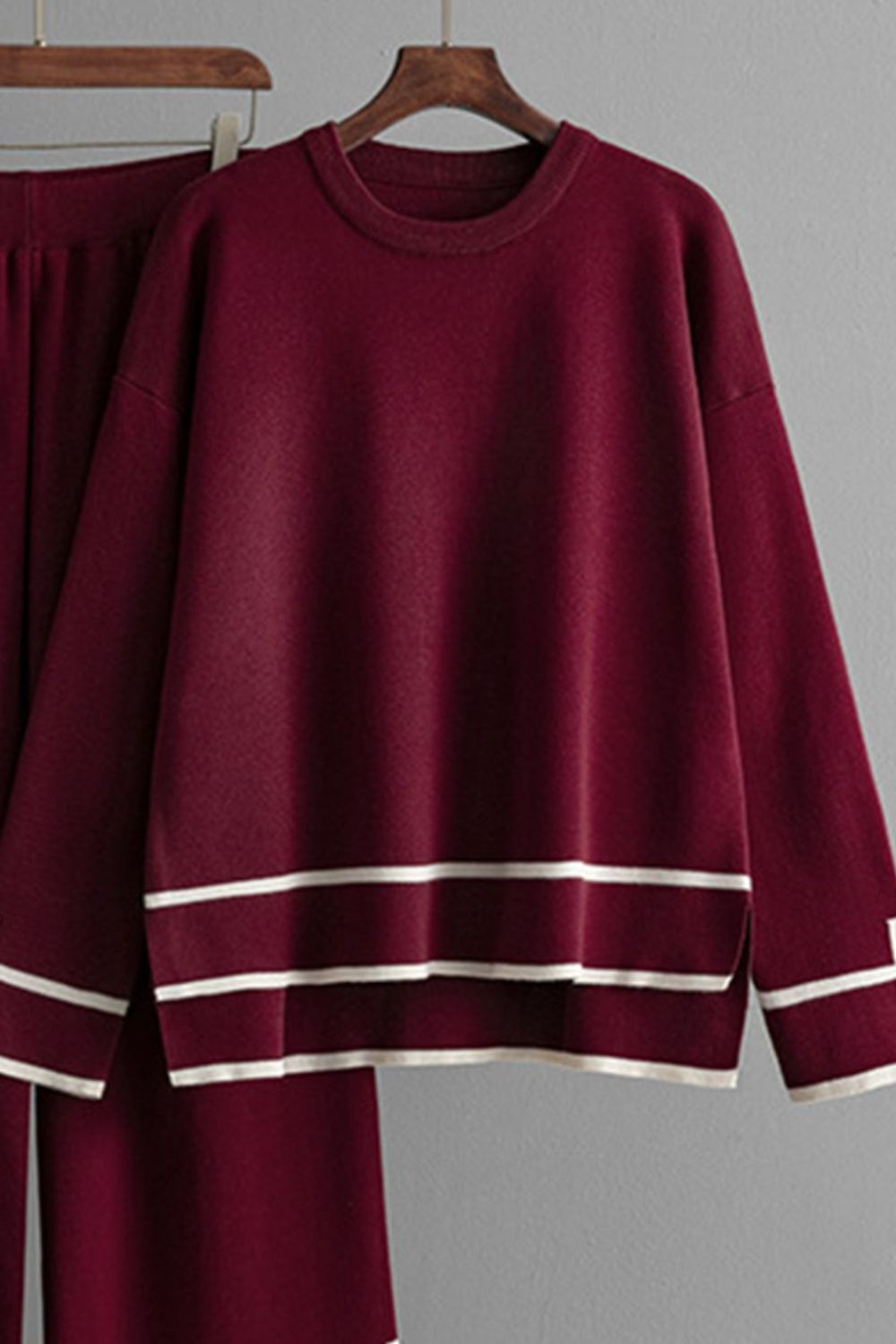 LIZAKOSHT  -  High-Low Round Neck Top and Pants Sweater Set