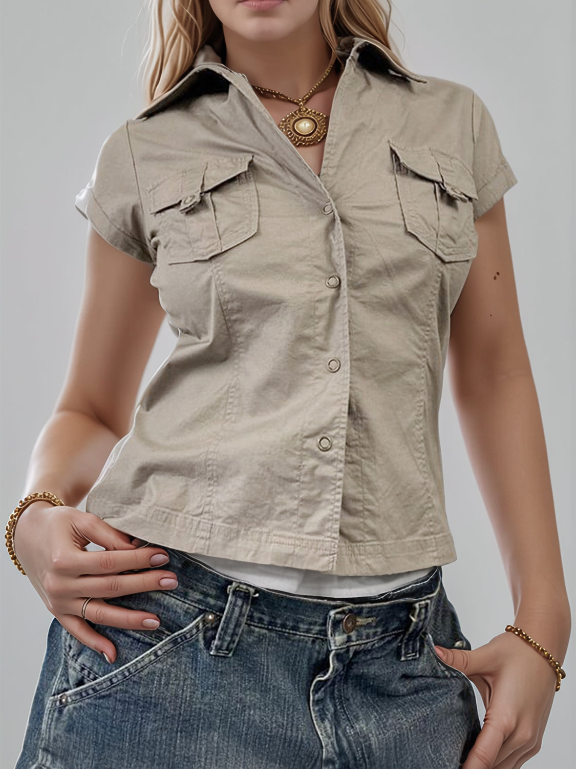 LIZAKOSHT  -  Devine Collared Neck Short Sleeve Shirt