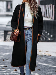 LIZAKOSHT  -  Full Size Contrast Trim Long Sleeve Coat with Pockets