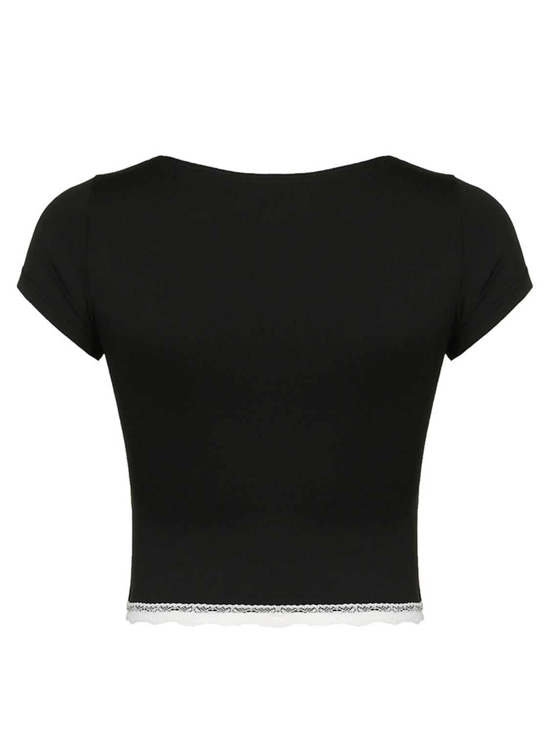LIZAKOSHT  -  Lace Detail Sweetheart Neck Short Sleeve T-Shirt