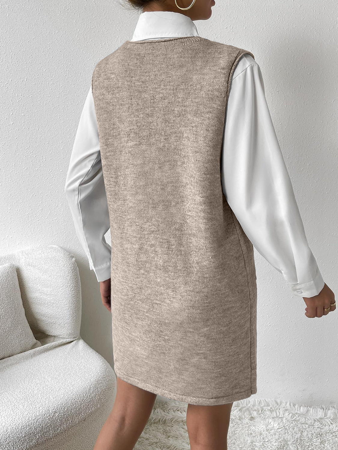 LIZAKOSHT  -  V-Neck Sleeveless Sweater Dress with Pockets