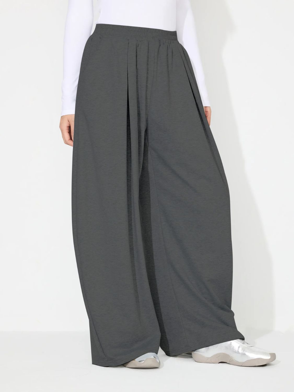 LIZAKOSHT  -  Elastic Waist Wide Leg Pants with Pockets