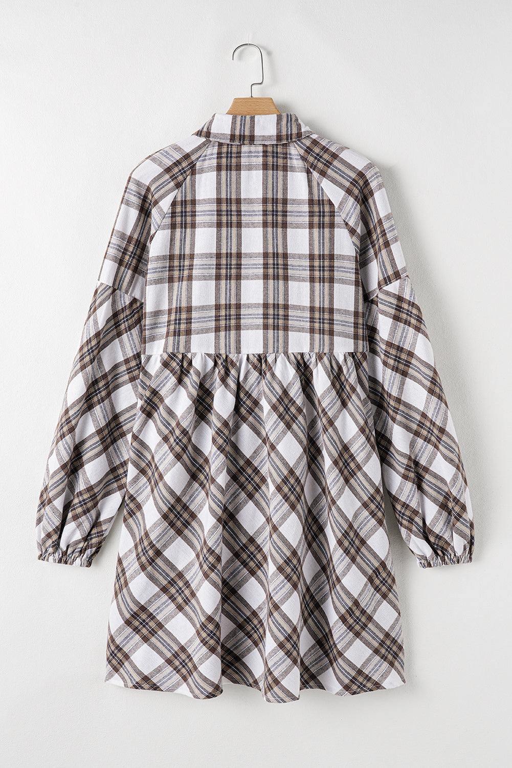 LIZAKOSHT  -  Full Size Plaid Collared Neck Balloon Sleeve Mini Shirt Dress