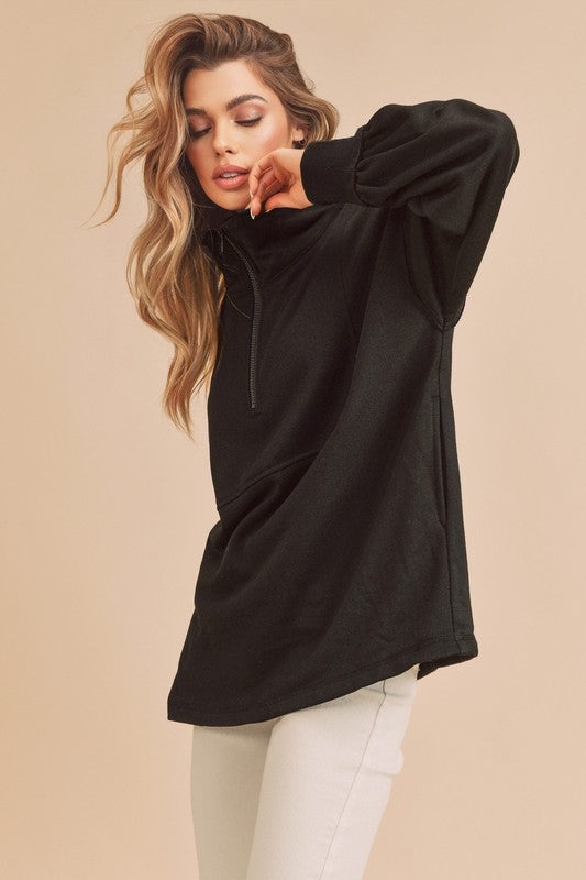 LIZAKOSHT  -  Exposed Seam Half Zip Drop Shoulder Sweatshirt