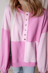 LIZAKOSHT  -  Color Block Half Button Long Sleeve Sweatshirt