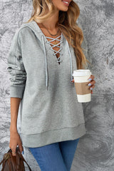 LIZAKOSHT  -  Lace Up Long Sleeve Hoodie