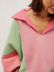 LIZAKOSHT  -  High-Low Exposed Seam Contrast Long Sleeve Sweatshirt