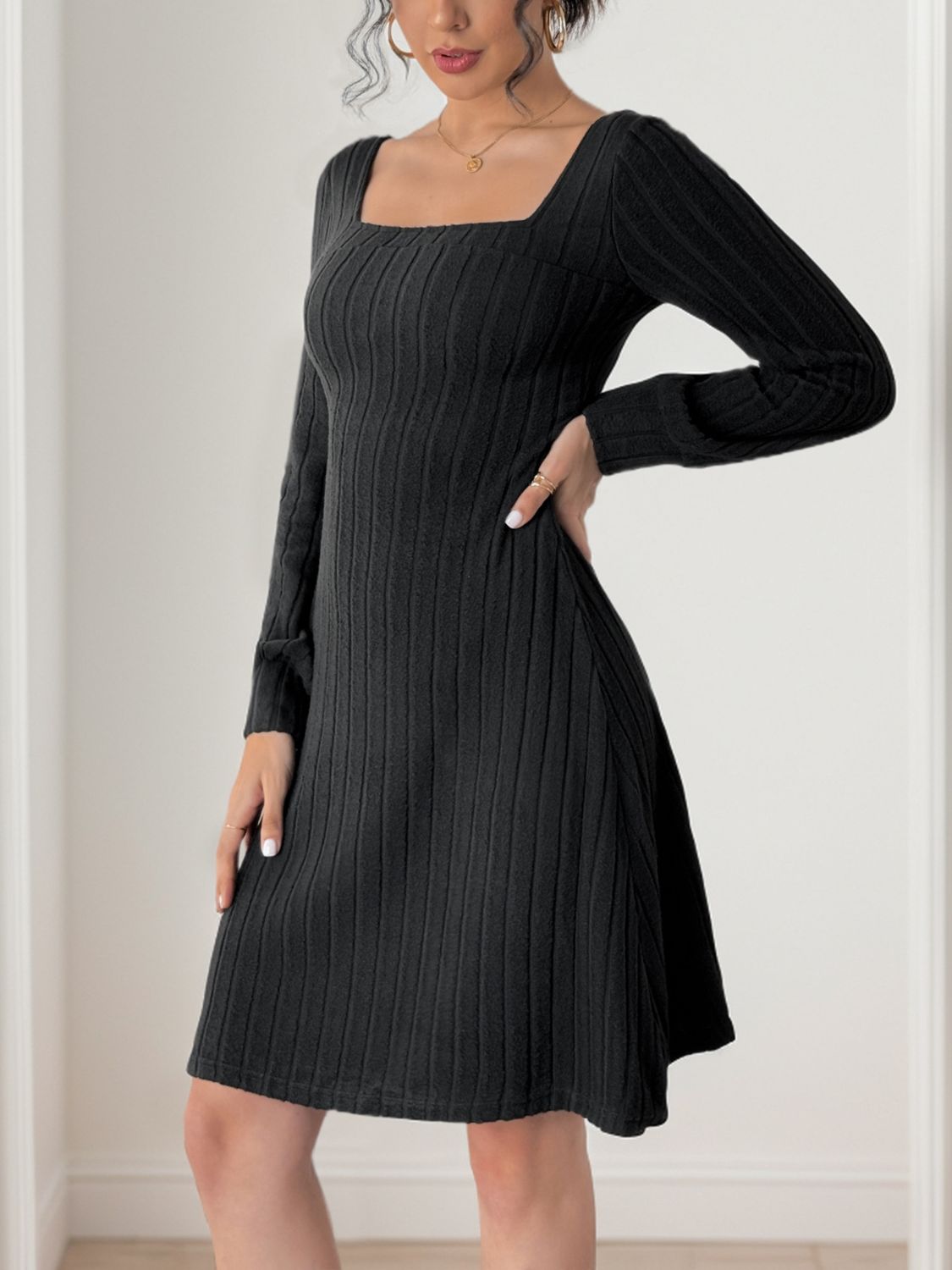 LIZAKOSHT  -  Perfee Butterfly Square Neck Long Sleeve Dress