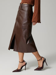 LIZAKOSHT  -  Slit Midi Skirt with Pockets