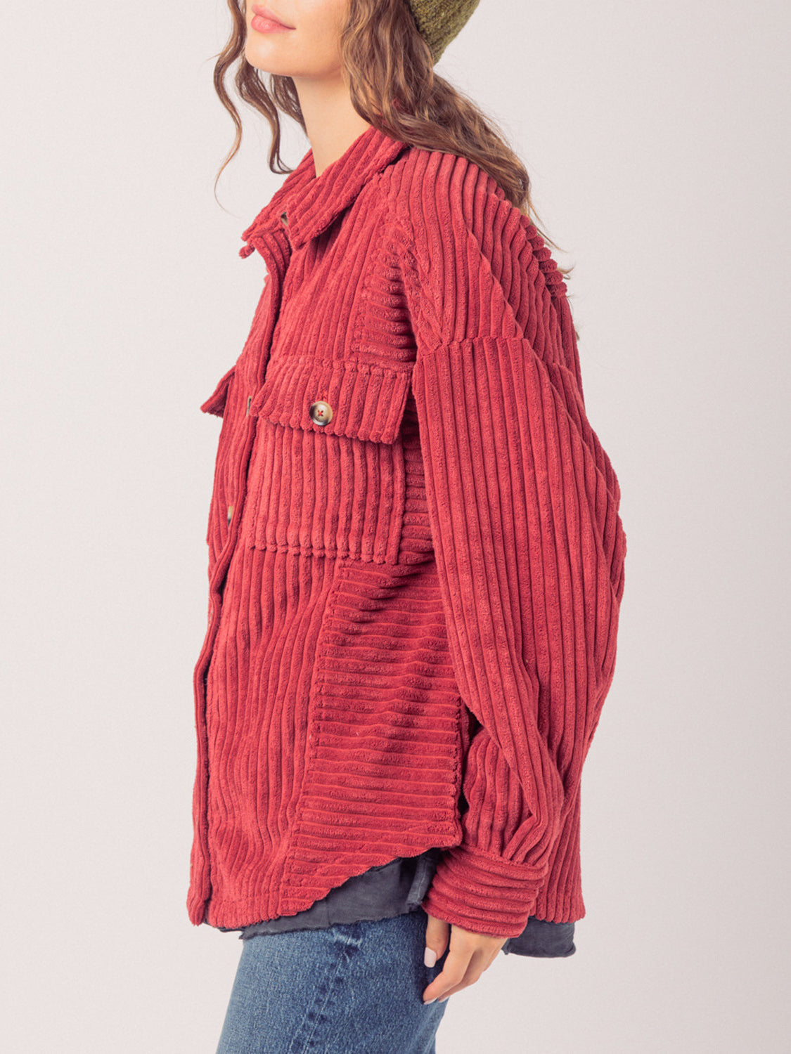 LIZAKOSHT  -  Button Up Long Sleeve Corduroy Jacket