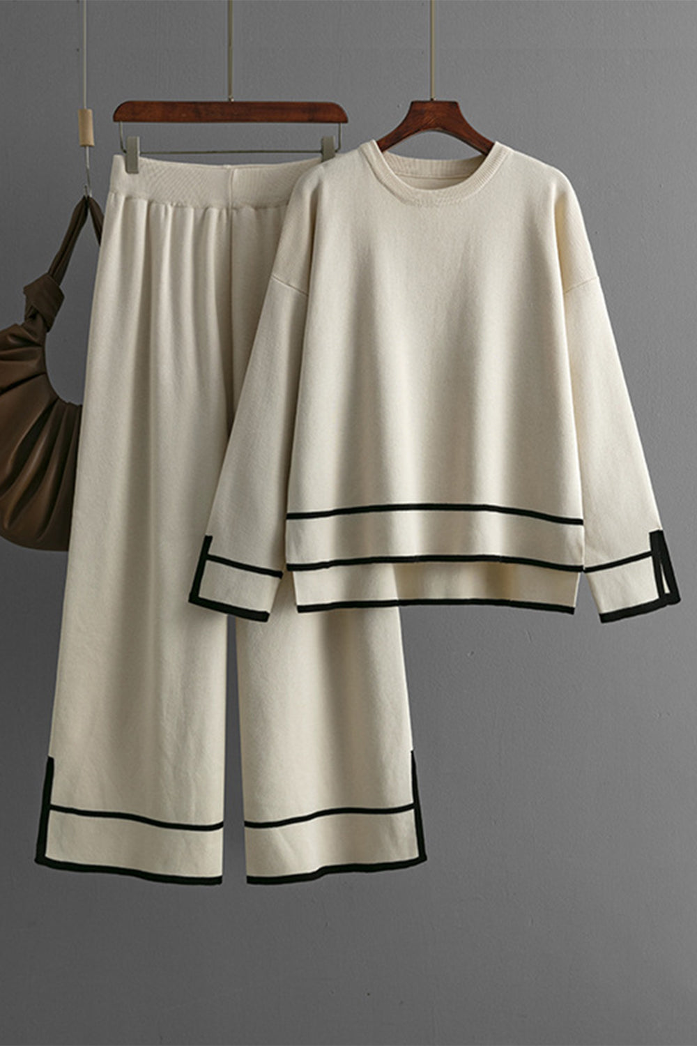 LIZAKOSHT  -  High-Low Round Neck Top and Pants Sweater Set