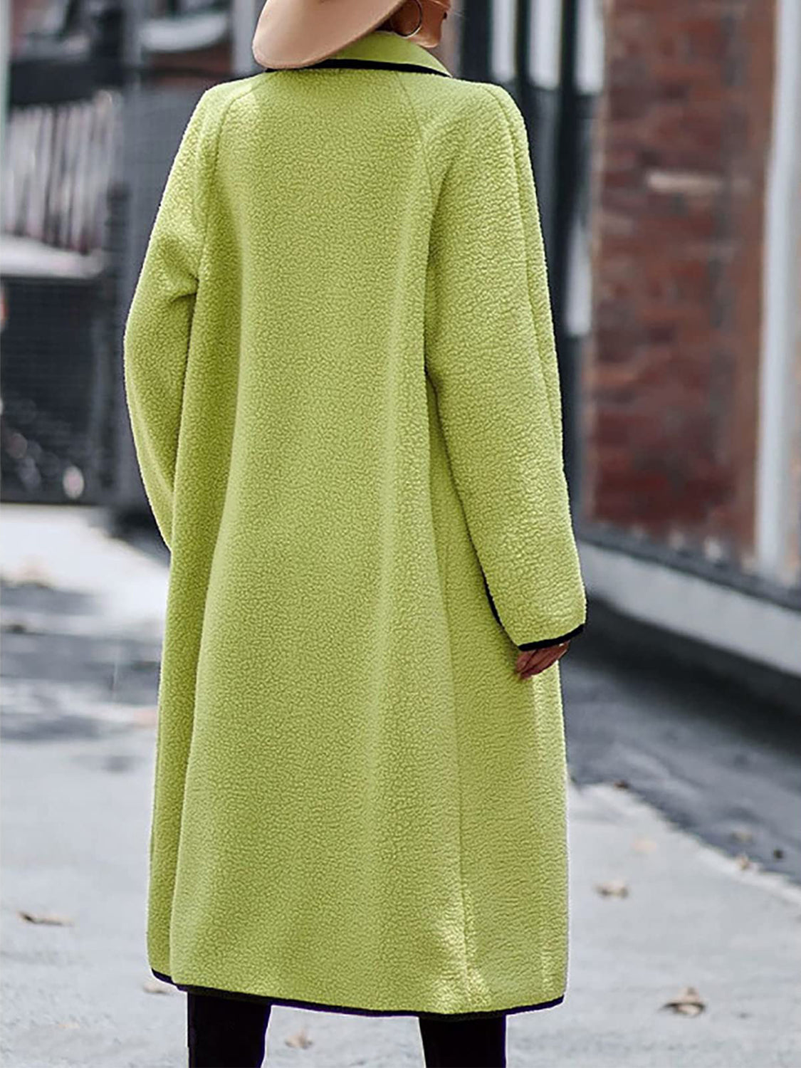 LIZAKOSHT  -  Full Size Contrast Trim Long Sleeve Coat with Pockets