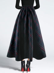 LIZAKOSHT  -  Plaid Elastic Waist Midi Skirt