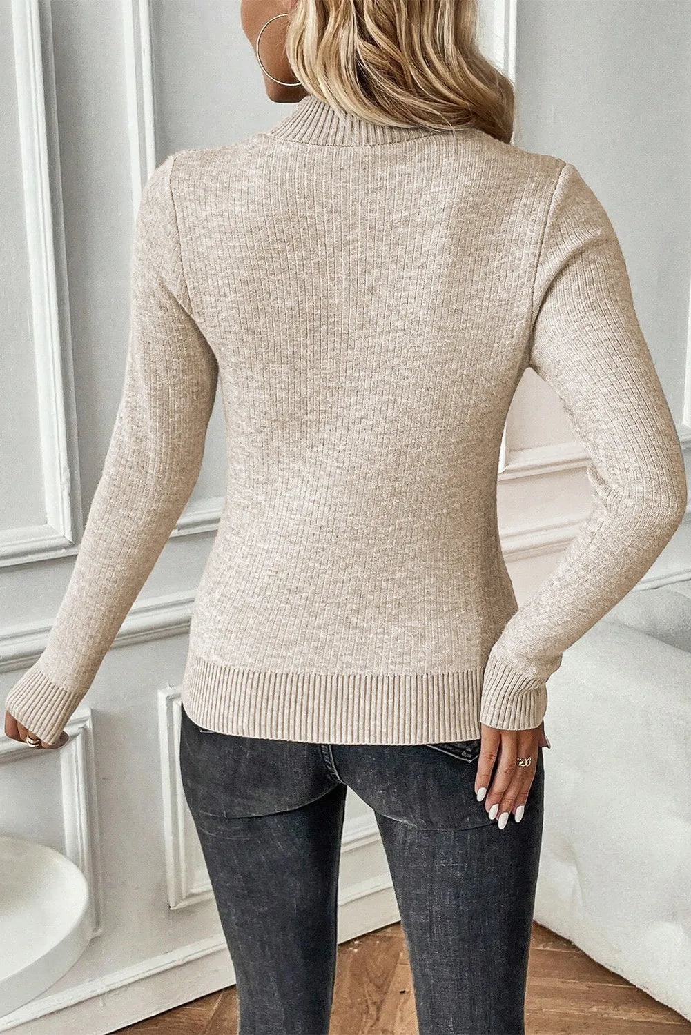 LIZAKOSHT  -  Mock Neck Long Sleeve Sweater