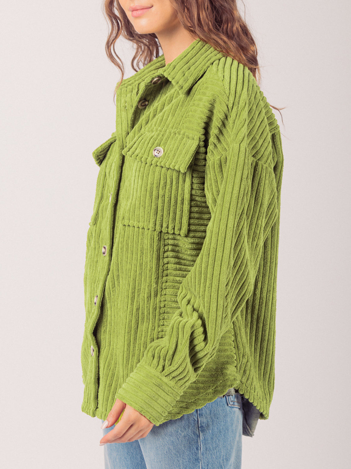 LIZAKOSHT  -  Button Up Long Sleeve Corduroy Jacket