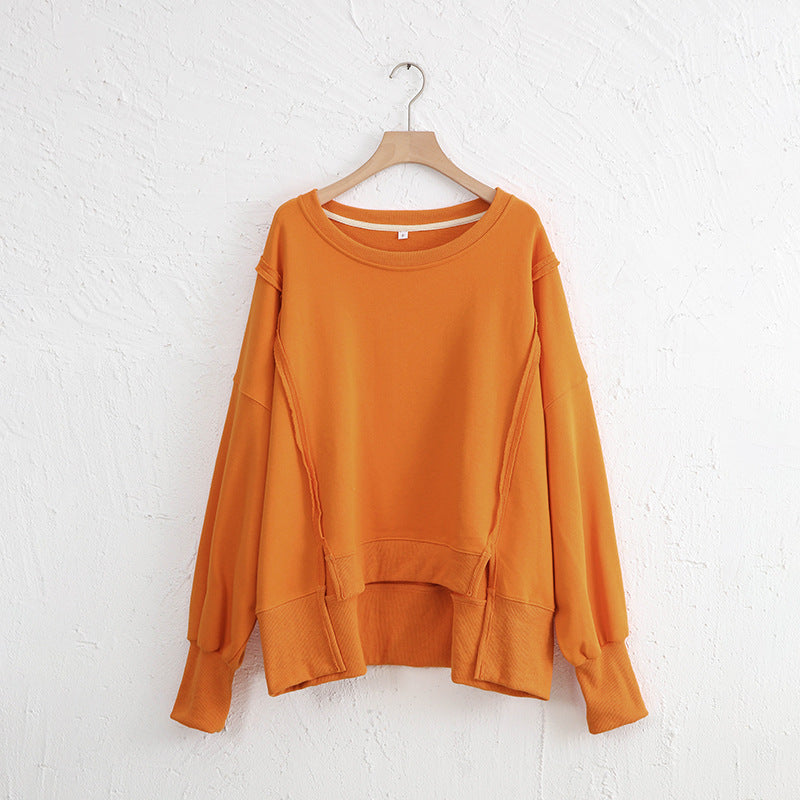 LIZAKOSHT  -  Exposed Seam High-Low Long Sleeve Sweatshirt