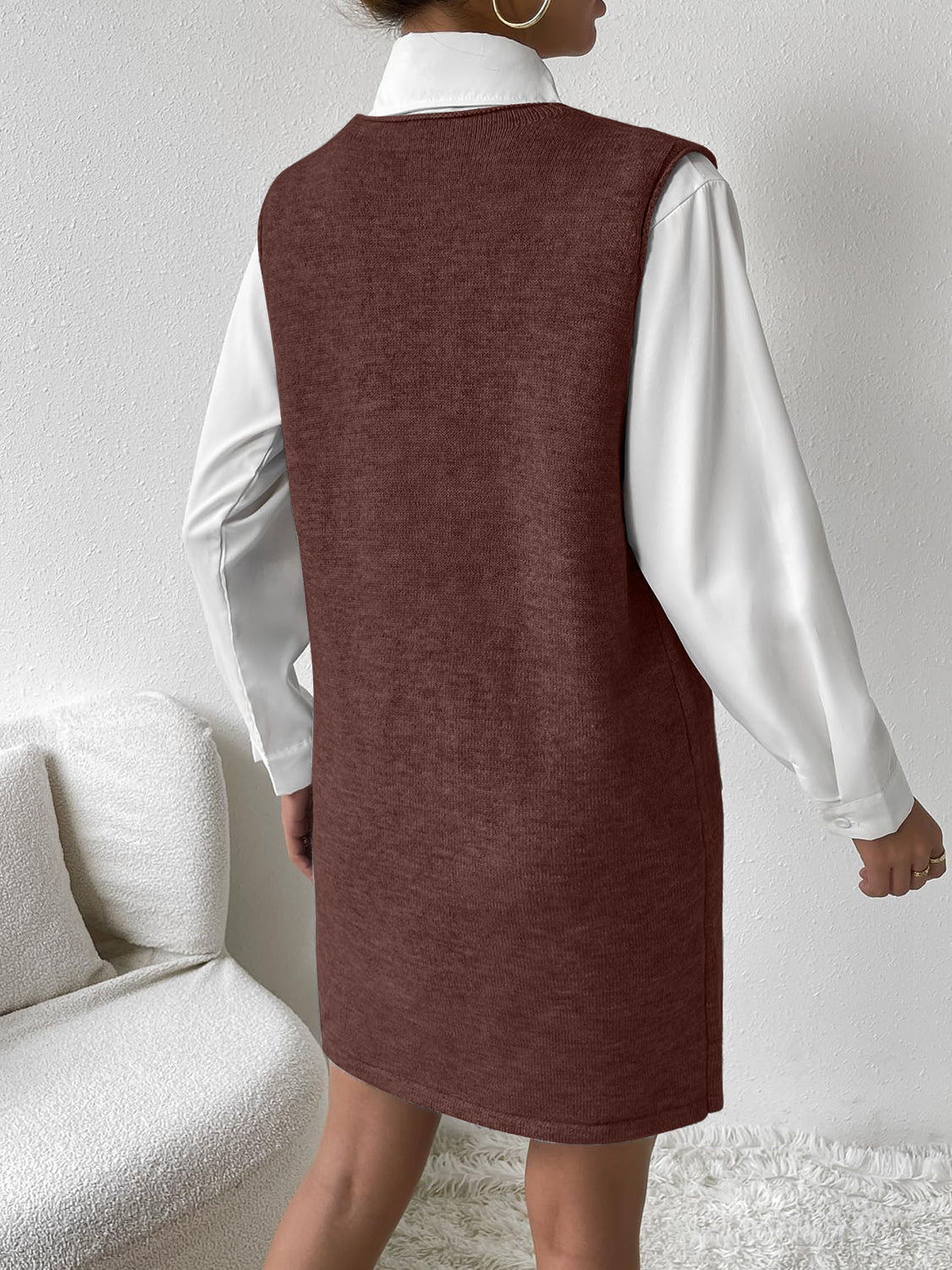 LIZAKOSHT  -  V-Neck Sleeveless Sweater Dress with Pockets