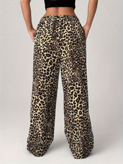 LIZAKOSHT  -  Leopard Wide Leg Pants with Pockets