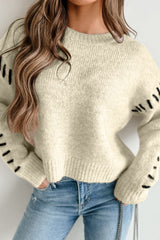 LIZAKOSHT  -  Contrast Stitch Detail Ribbed Trim Sweater