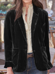LIZAKOSHT  -  Pocketed Button Up Lapel Collar Blazer