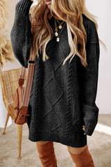 LIZAKOSHT  -  Cable-Knit Round Neck Sweater Dress