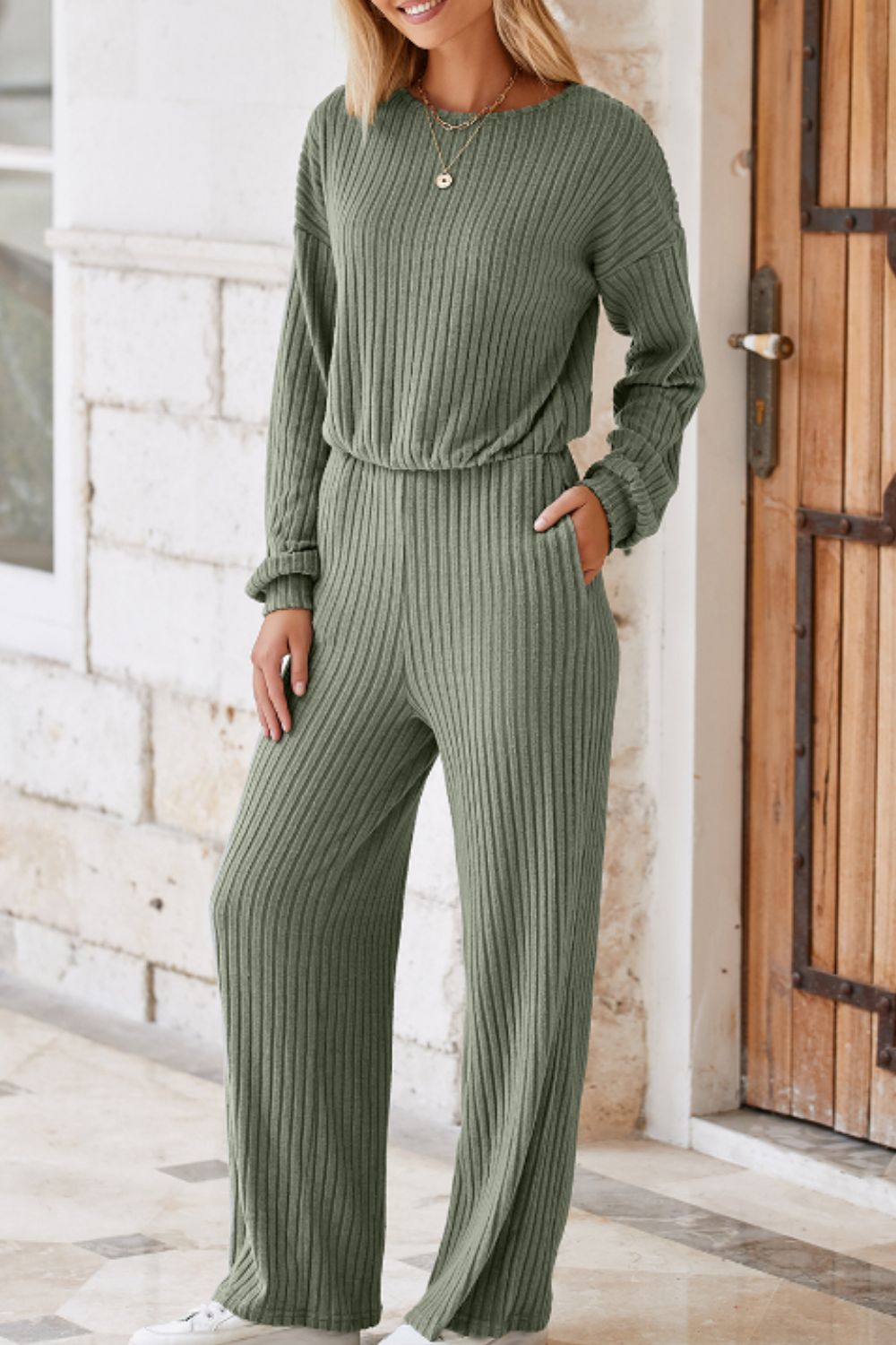 LIZAKOSHT  -  Round Neck Long Sleeve Jumpsuit