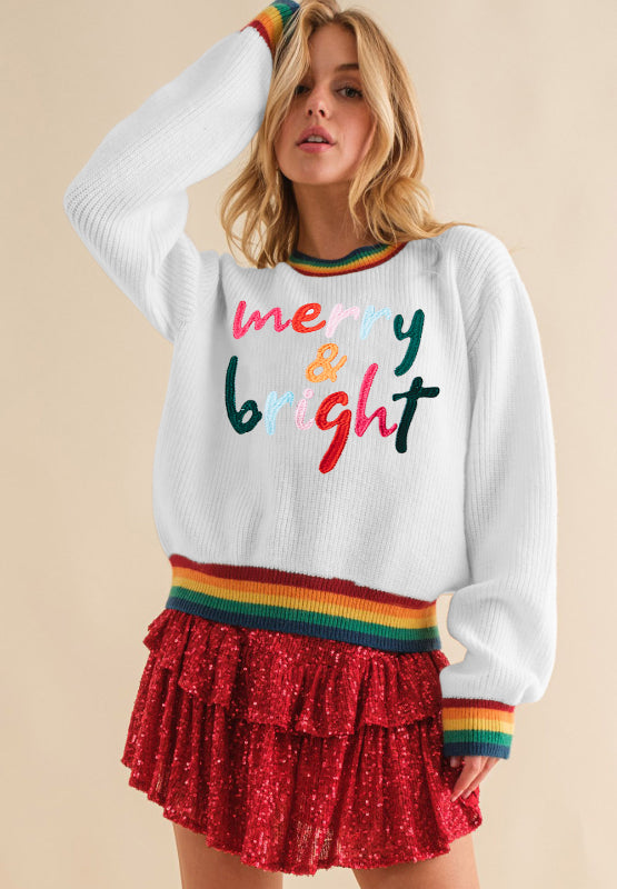 LIZAKOSHT  -  MERRY & BRIGHT Ribbed Round Neck Sweater