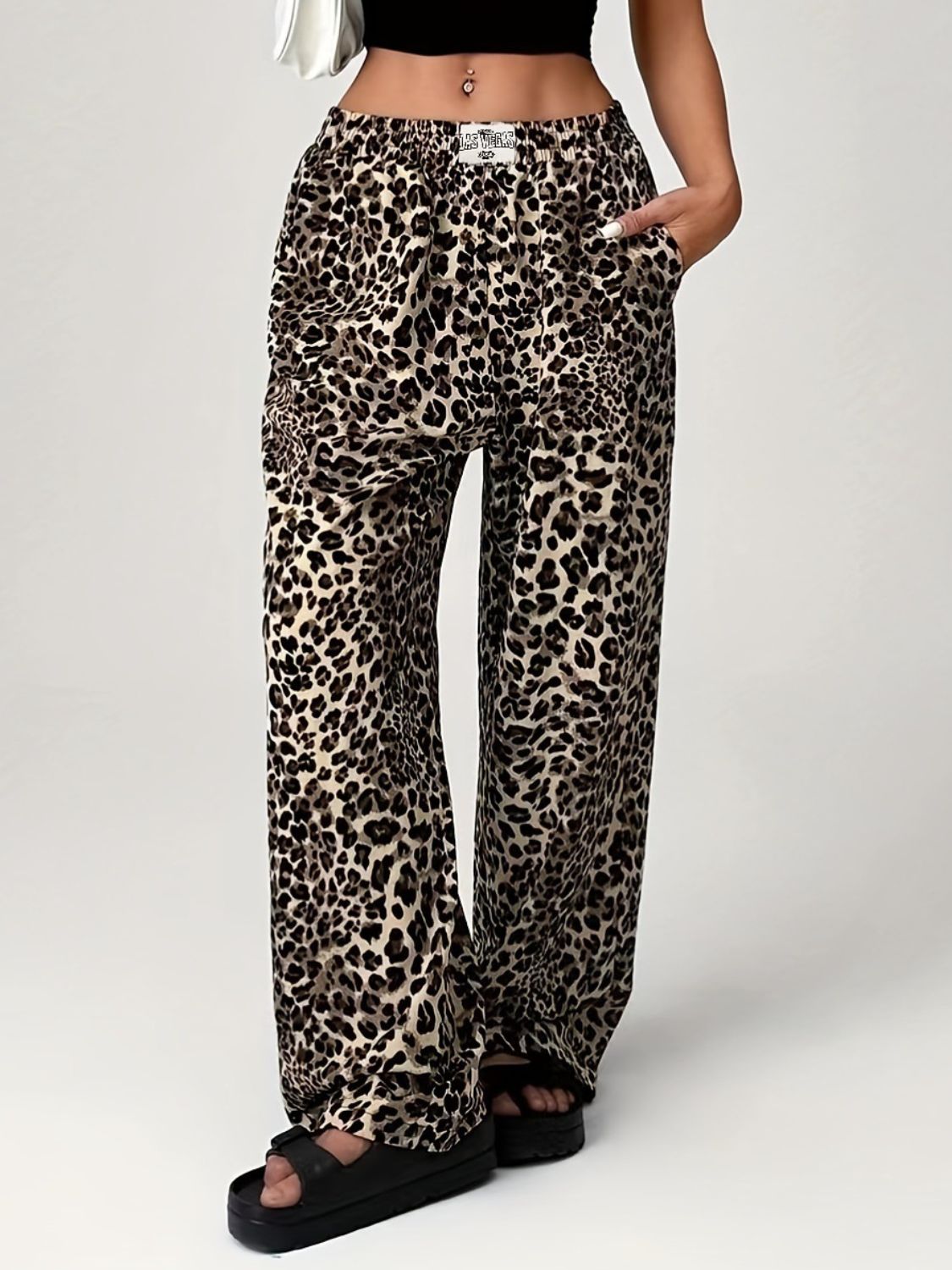 LIZAKOSHT  -  Leopard Wide Leg Pants with Pockets