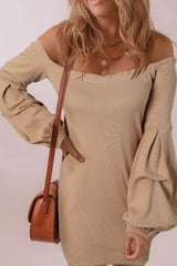 LIZAKOSHT  -  Ruched Off Shoulder Long Sleeve Dress