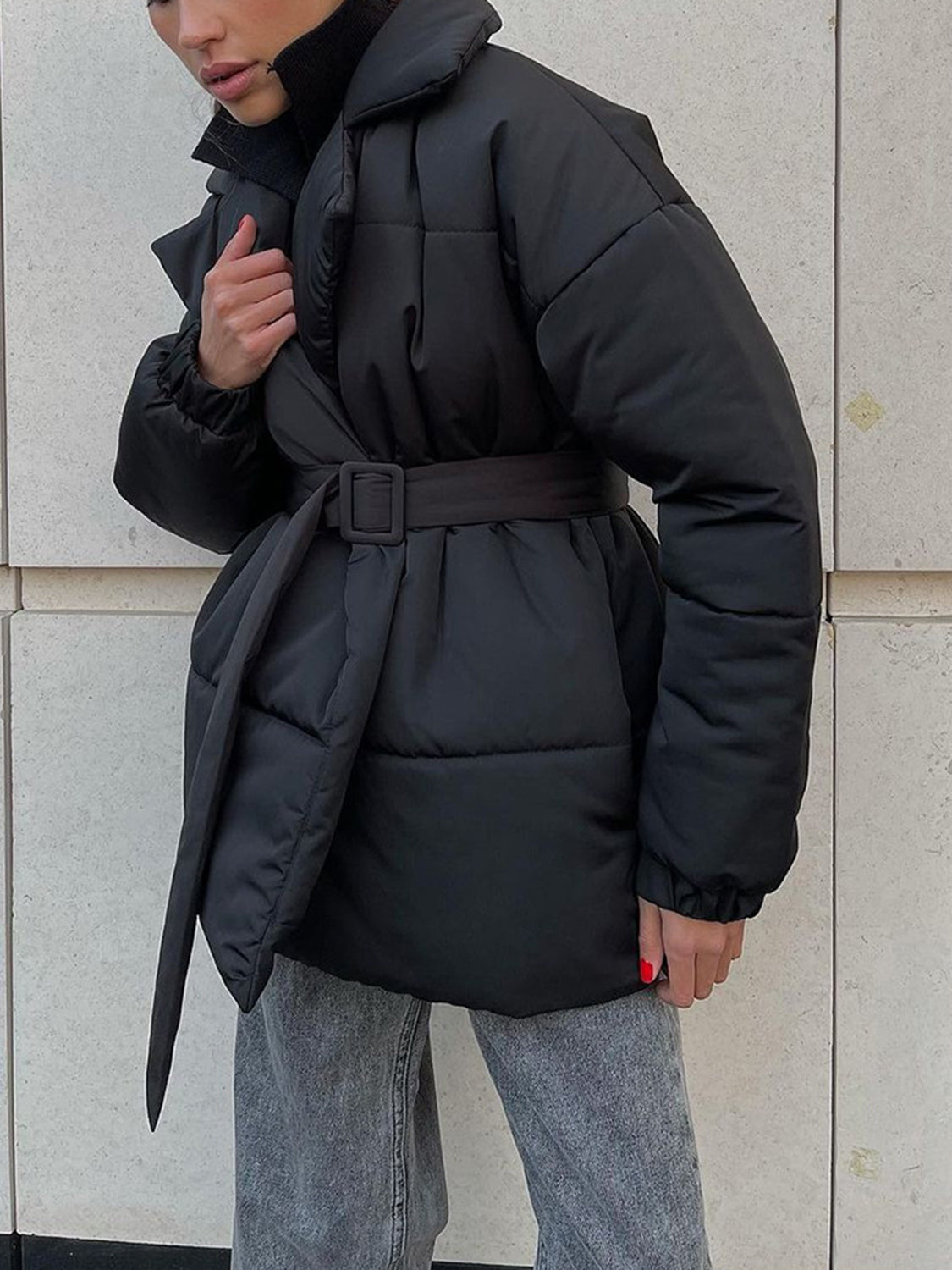 LIZAKOSHT  -  Puffer Long Sleeve Winter Coat with Belt