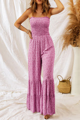 LIZAKOSHT  -  Smocked Printed Wide Strap Jumpsuit