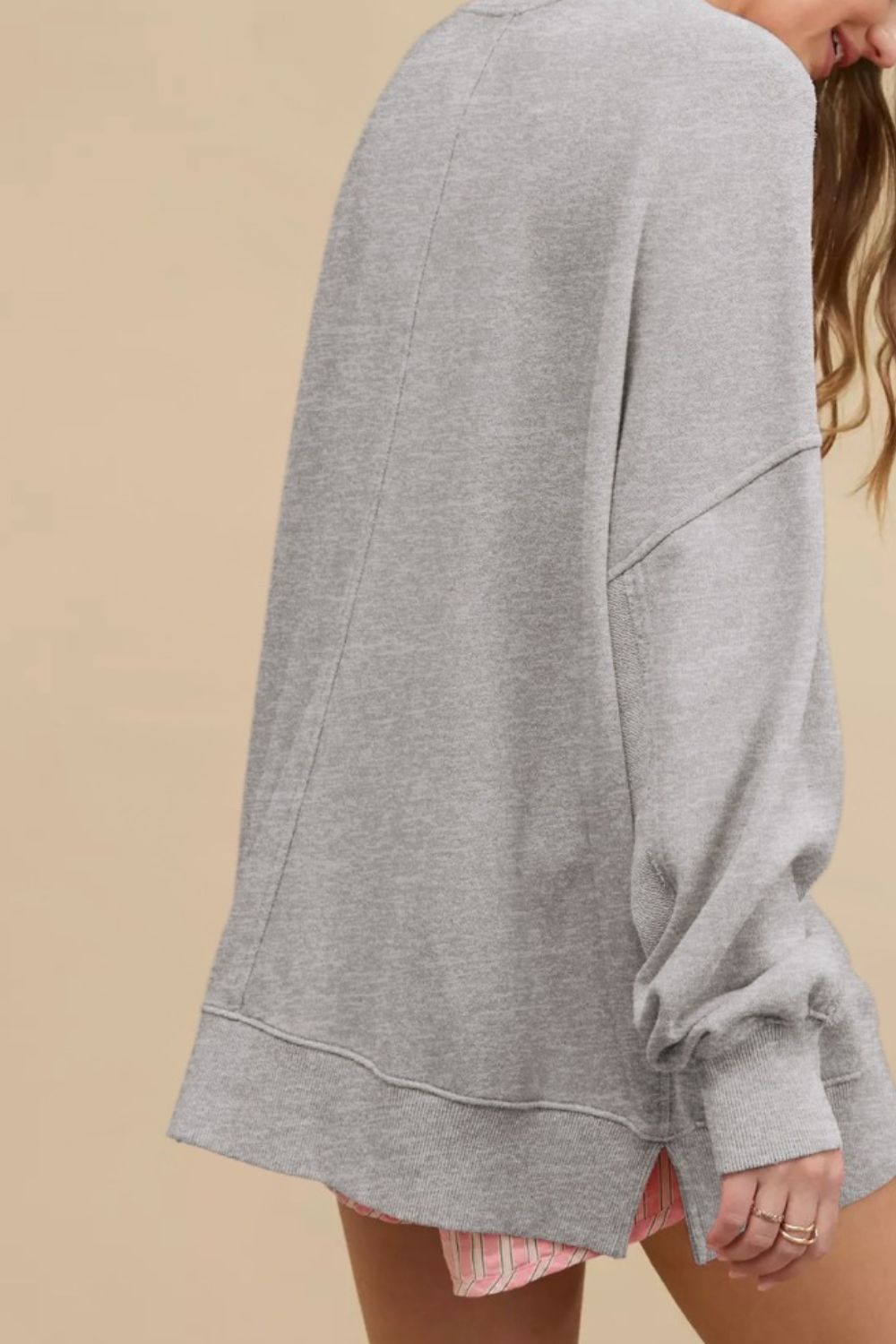 LIZAKOSHT  -  Side Slit Round Neck Long Sleeve Sweatshirt
