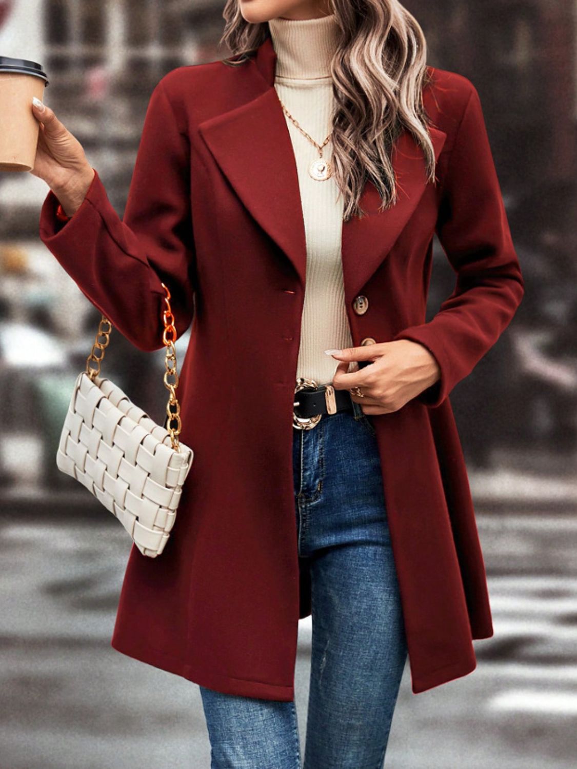 LIZAKOSHT  -  Collared Neck Button Up Long Sleeve Coat