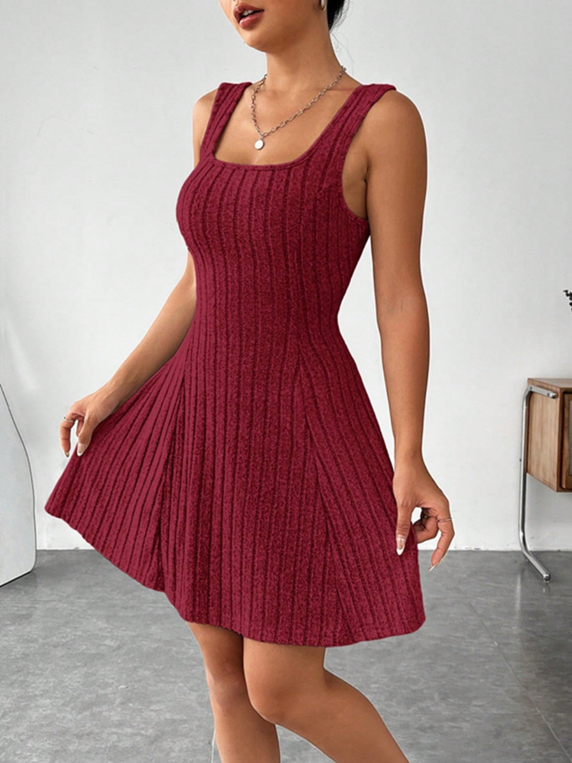 LIZAKOSHT  -  Wide Strap Dress and Long Sleeve Hooded Top Set