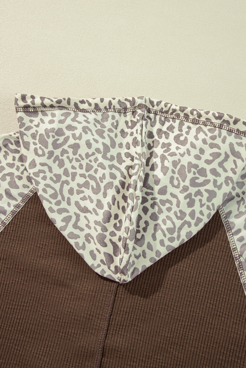 LIZAKOSHT  -  Leopard Ribbed Patchwork Drawstring Hoodie