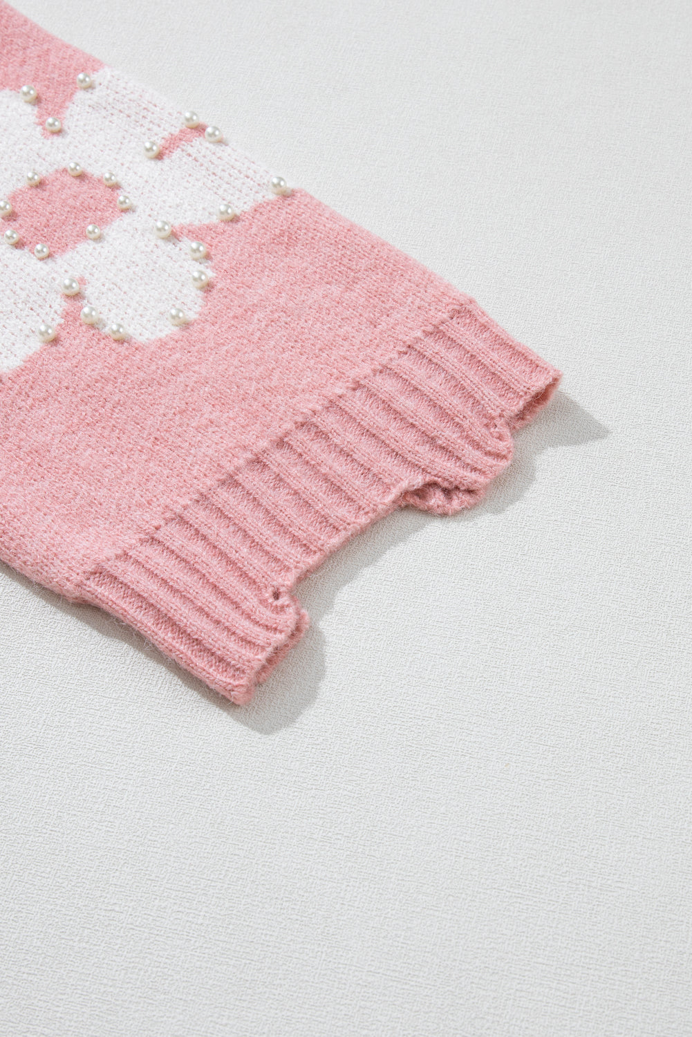 LIZAKOSHT  -  Pearl Trim Flower Round Neck Sweater