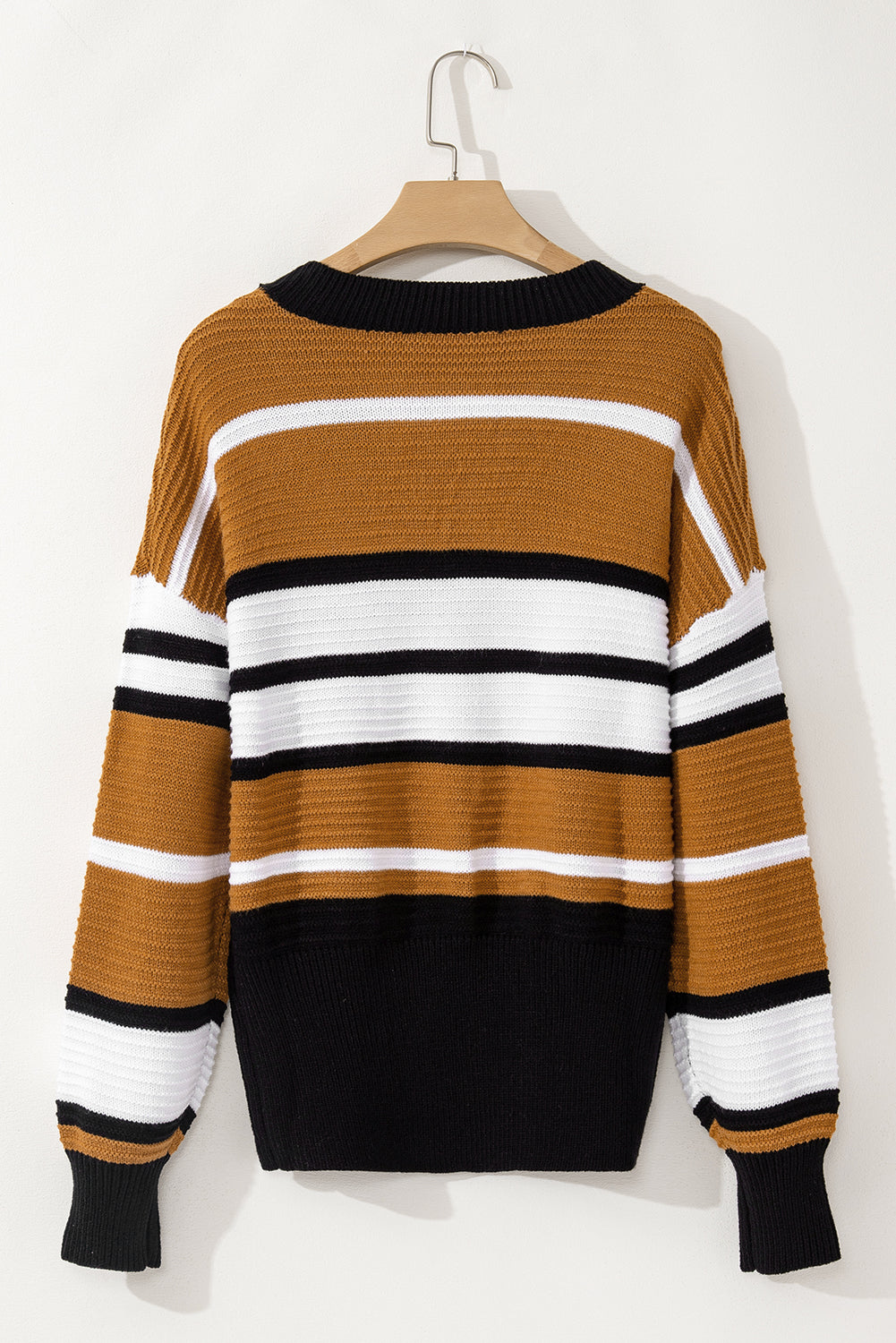 LIZAKOSHT  -  Contrast Stripes V Neck Long Sleeve Sweater